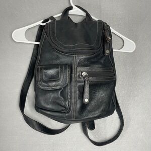 Tignanello Black Pebbled Leather Mini Backpack Purse Bag Since 1980